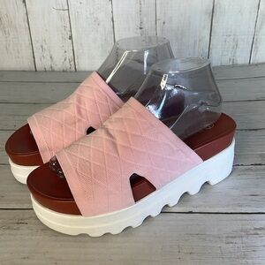 Nurture Roam Willow Knit Flatform Pink Slip-On Sandals.